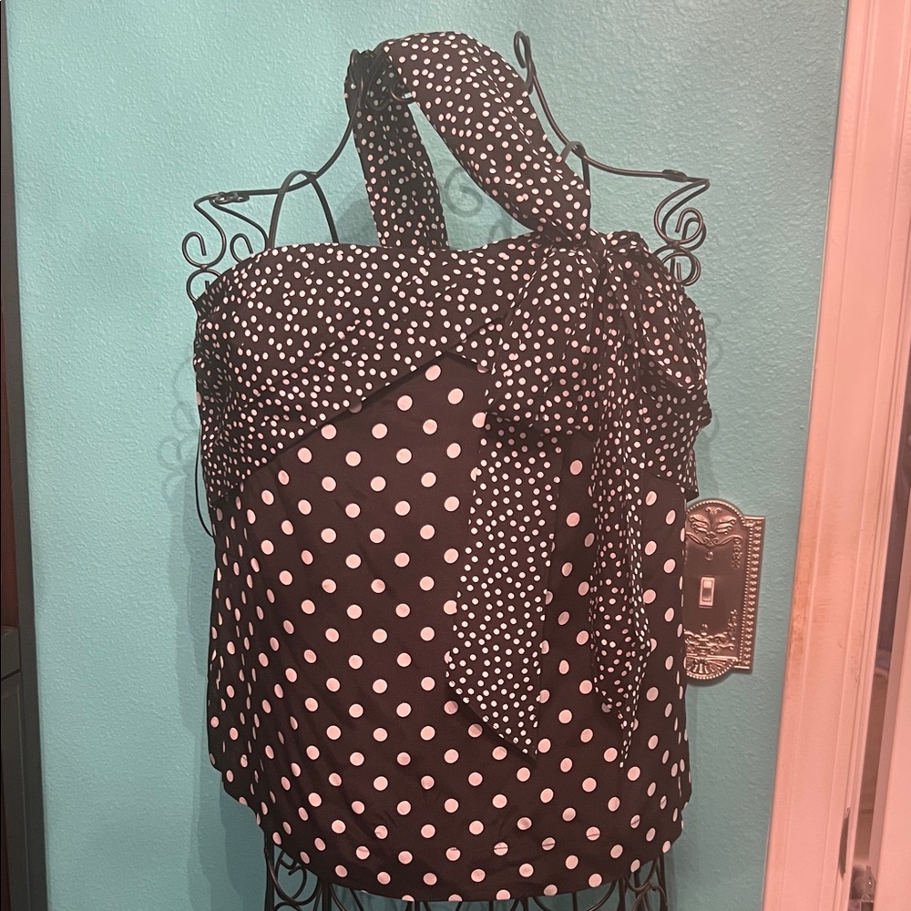 J. Crew Black and White Polka Dot Camisole with Bow